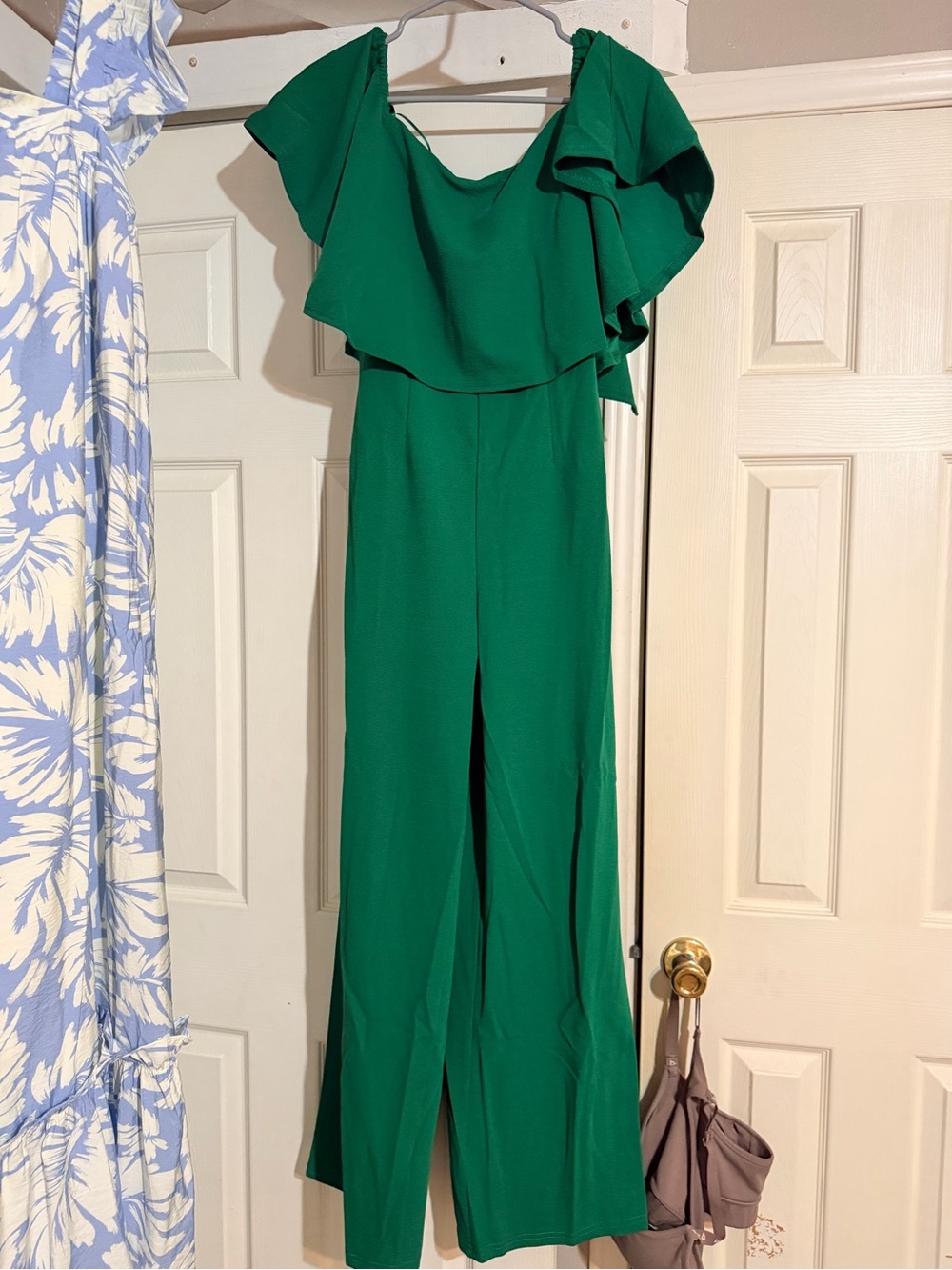 Green Ruffle Off-Shoulder Jumpsuit
